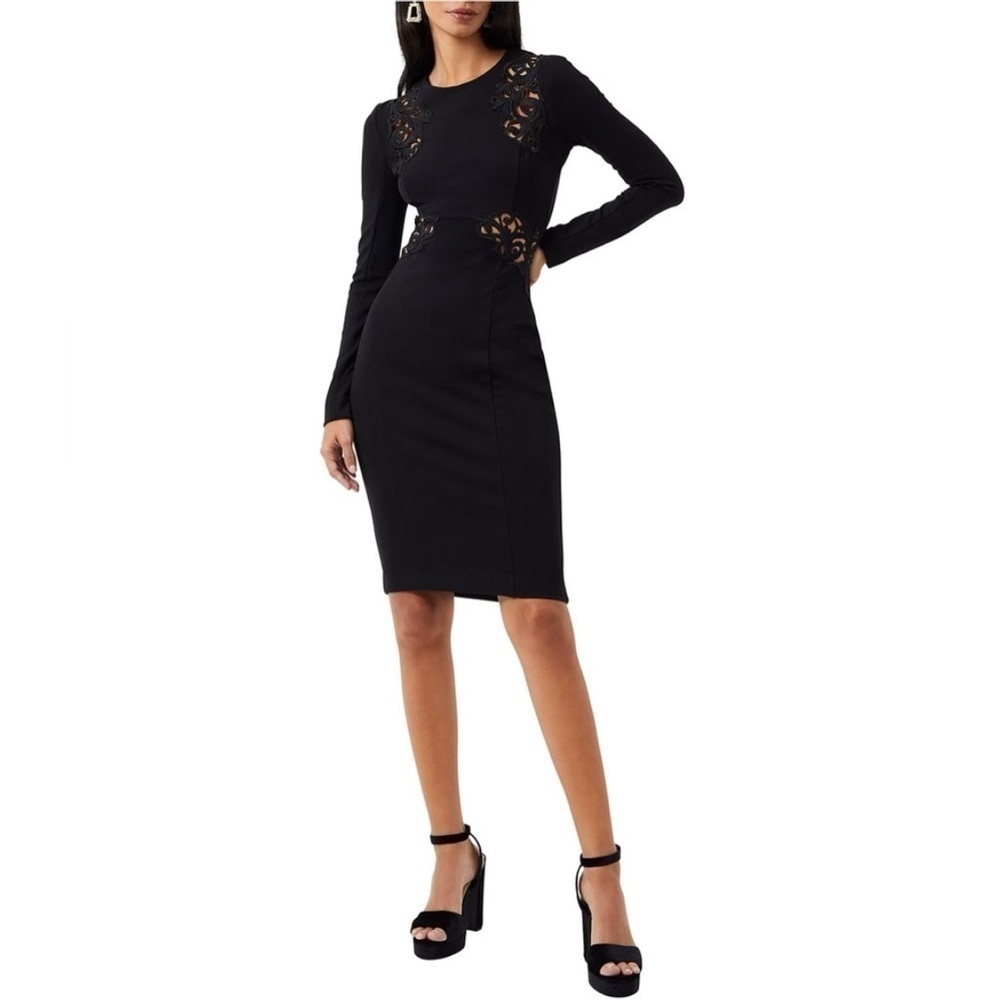 French Connection Marie Stretch Embroidered Lace Cut-Out Long Sleeve Dress